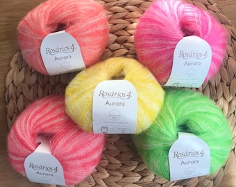 Mohair Seide Garn | Rosarios 4 Aurora Druck | Kid Mohair Lace Garn | weiches flauschiges Strickgarn | Schal Pullover Schal Garn