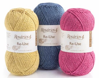 Recyceltes Baumwollgarn Aran Gewicht 100g - Umweltfreundliches Strick- & Häkelgarn in Ballerform - Wiederverwendbares Garn von Rosários 4 Portugal - 192 m