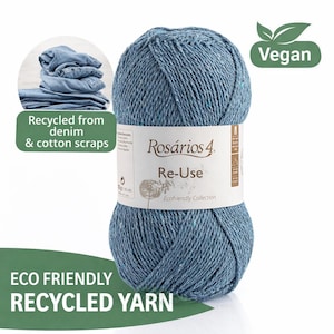 Recycled Cotton Yarn Aran Weight 100g – Eco Friendly Knitting & Crochet Yarn Ball – Reuse Yarn by Rosários 4 Portugal - 192m image 2