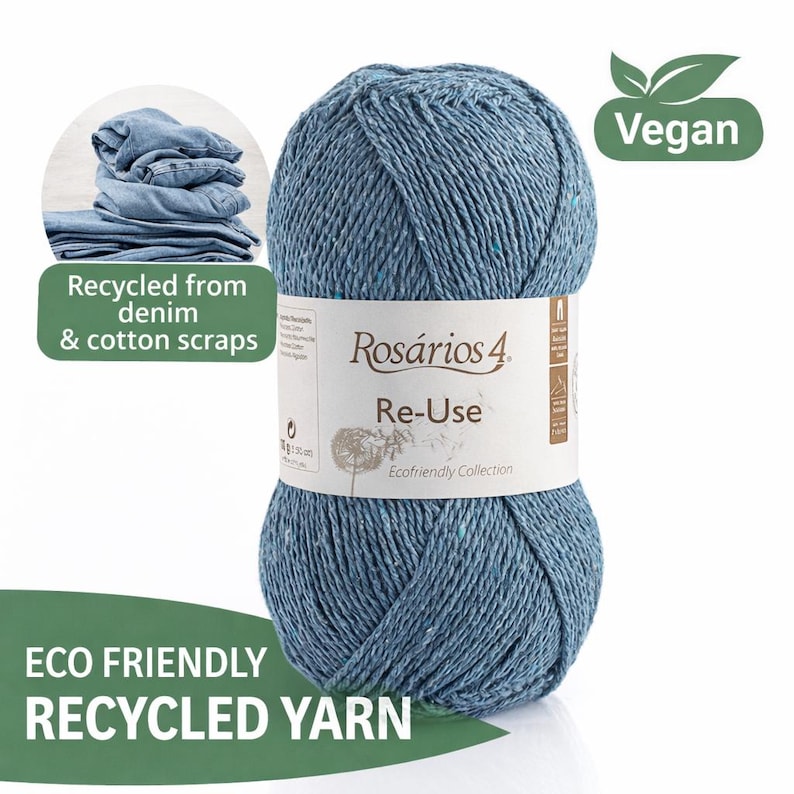 Recycled Cotton Yarn Aran Weight 100g – Eco Friendly Knitting & Crochet Yarn Ball – Reuse Yarn by Rosários 4 Portugal - 192m image 2
