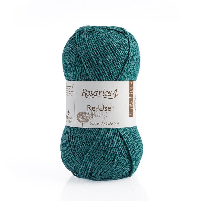 Recycled Cotton Yarn Aran Weight 100g – Eco Friendly Knitting & Crochet Yarn Ball – Reuse Yarn by Rosários 4 Portugal - 192m 15 Green