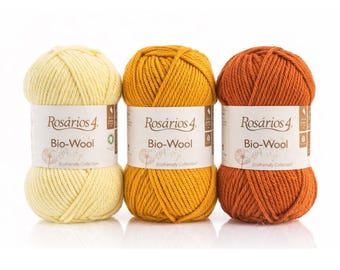 GOTS Organic Wool Yarn – Rosários 4 Bio Wool – Aran Worsted Yarn 50g – Natural Knitting Yarn for Crochet Sweaters Hats