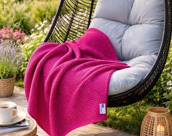 Pink Throw Blanket | Recycled Cotton Woven Durable Sofa Cover | Boho Bedspread  Textile | Sustainable Modern Traditional Home Decor