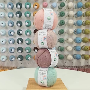 100% Organic Cotton Yarn Knitting & Crochet - Sport Weight Yarn - Ideal for Babies - 50g = 175m Ball GOTS Certified - Rosarios 4 Bio Love
