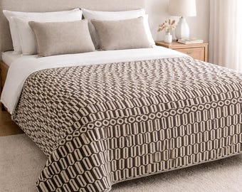 Recycled Cotton Large Throw Blanket | Geometric Woven Bedspread | Eco Decor | Heavy Sofa Bed Cover | Traditional Portuguese 180x220cm