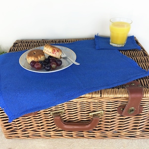 Table Mats - Recycled Cotton Blue Placemats Set - 4 placemats + 4 coasters - Tableware - Fabric Placemat for Dining / Outdoor / Garden Table