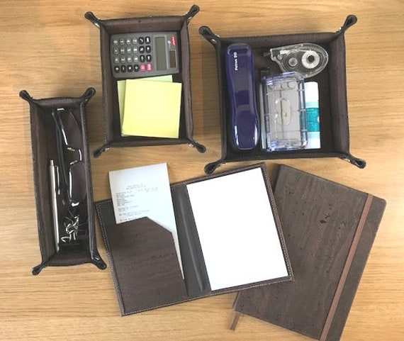 Desktop Organiser Cork Leather Office Decor Storage Desk Etsy