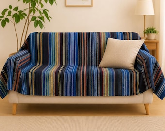 Decke aus recycelter Baumwolle | Strapazierfähiger Sofa Beleg Bezug |  Boho Tagesdecke Portugiesisch Handgewebt | Nachhaltige moderne traditionelle Wohnkultur