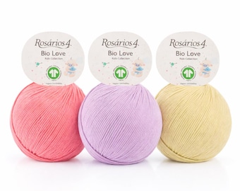 GOTS Organic Cotton Yarn – Rosários 4 Bio Love – Sport Weight Baby Yarn – Soft Sustainable Knitting & Crochet Yarn 50g / 175m