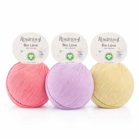 GOTS Organic Cotton Yarn – Rosários 4 Bio Love – Sport Weight Baby Yarn – Soft Sustainable Knitting & Crochet Yarn 50g / 175m