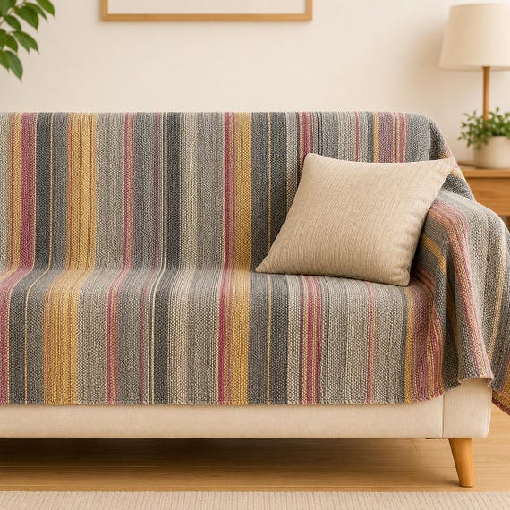 Decke aus recycelter Baumwolle | Strapazierfähiger Sofa Beleg Bezug | Boho Tagesdecke Portugiesisch Handgewebt | Nachhaltige moderne traditionelle Wohnkultur