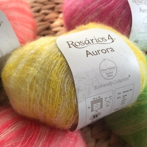 Knitting Yarn Soft Mohair Kid and Silk for Knitting and Crochet- 70 Mohair, 30 Silk - Aurora Print Rosários 4 - 25g