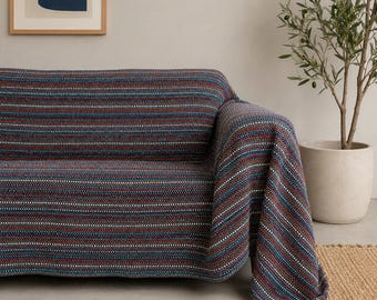 Graue Decke | Strapazierfähiger Sofabezug aus recycelter Baumwolle | Boho Tagesdecke Portugiesisch Gewebt | Nachhaltige moderne traditionelle Wohnkultur