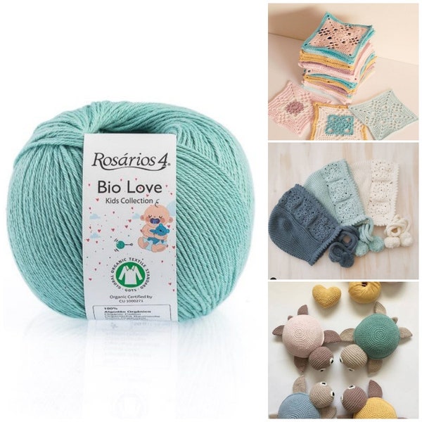 NEW COLORS - 100% Organic Cotton Knitting & Crochet Yarn - Sport Weight - Ideal for Babies - 50gr Ball GOTS Certified - Rosarios 4 Bio Love