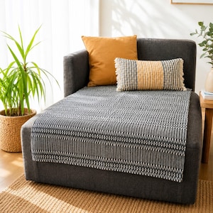 Jeté en coton recyclé | Housse de canapé durable |  Couvre-lit bohème tressé noir portugais | Décoration d'intérieur durable Animaux de compagnie acceptés