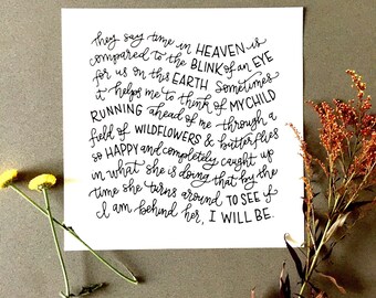 INSTANT DIGITAL DOWNLOAD-Time in Heaven quote 12&quot;x12&quot; Square print Hand lettered design Fine Art Print