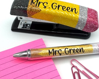 Personalized Teacher Desk Gift Set | Pencil Stapler, Pencil Pen & Staples