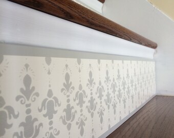 Handmade Painted Wood Stair Riser / Alternative to Vinyl Decals and Stickers / Gray White / Item 026