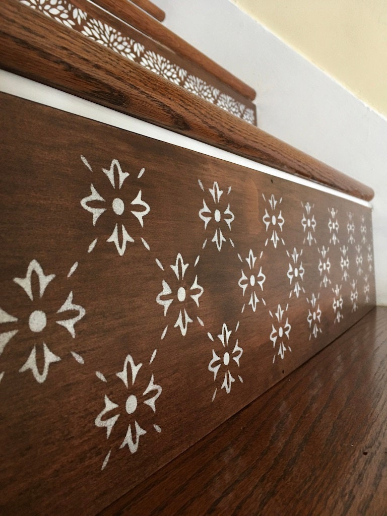 Stair Riser Wood Pattern Design Custom Hand-painted Wood Stair Riser: Birch Wood Alternative to Decals ...