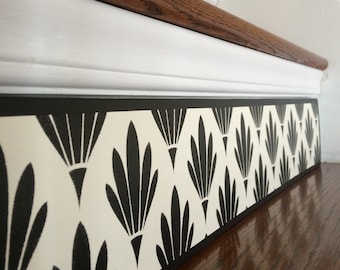 Art Deco Wood Stair Riser Panel: Hand-Painted Black White Home Decor / Item 004