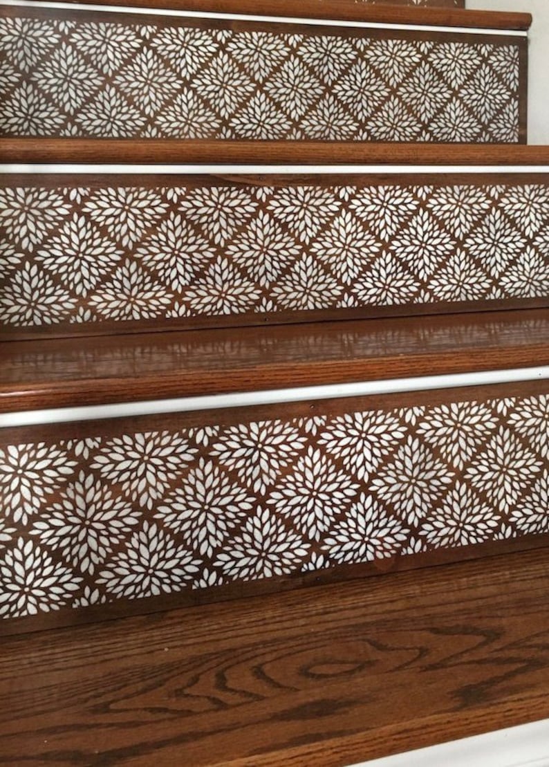 Stair Riser Wood Pattern Design Custom Hand-painted Wood Stair Riser: Ornate Patterned Stair Decor ...