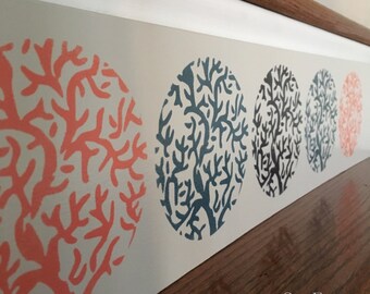 Hand-Painted Birch Wood Stair Riser: Sea Fan Coastal Decor