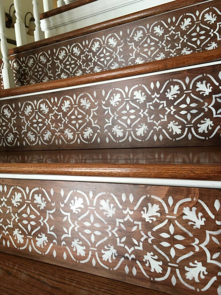 Custom Hand-painted Wood Stair Riser: Ornate Patterned Stair Decor ...