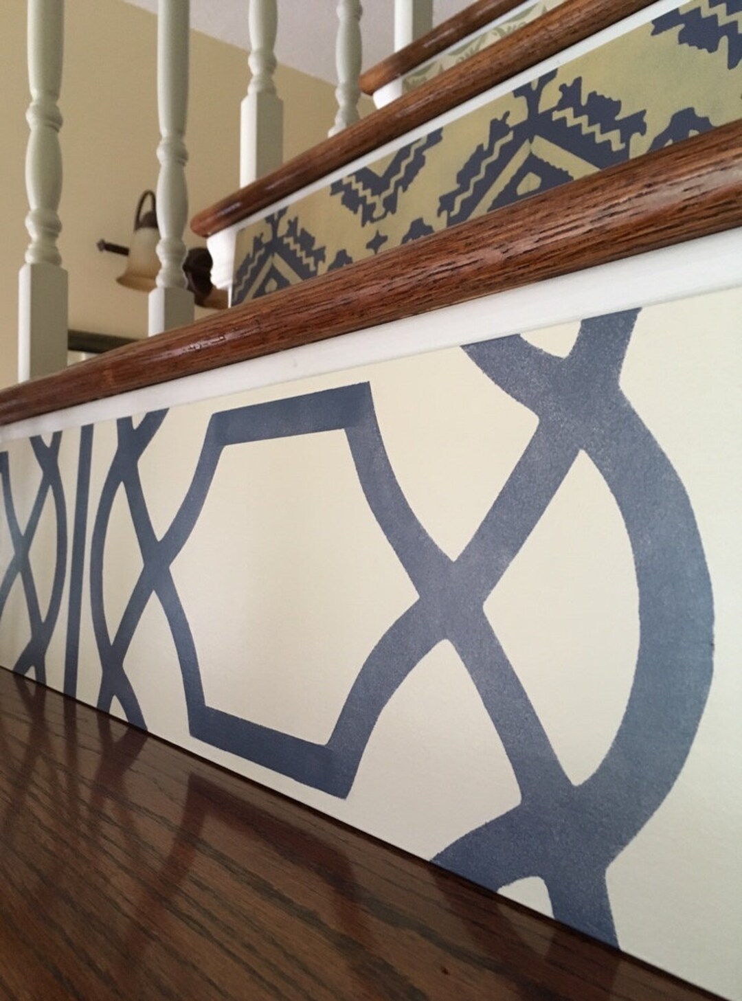 Stair Riser Wood Pattern Design Custom Hand-painted Birch Wood Stair Riser: Modern Trellis Pattern - Etsy