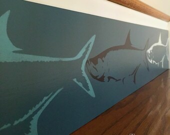 Hand-Painted Birch Wood Stair Riser: Tarpon Beach House Decor