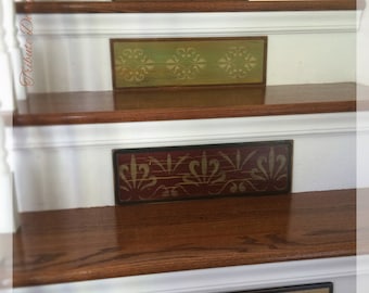 Set of 3 Rustic Farmhouse Wood Stair Risers, Hand-Painted Panels
