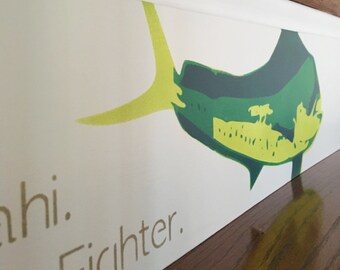 Hand-Painted Birch Wood Stair Riser: Mahi Mahi Beach House Decor