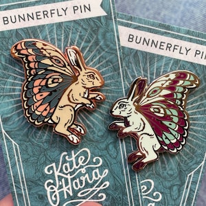 Bunnerfly Lapel Pin Set - Rabbit Pins - Hard Enamel Lapel Pins - Copper and Nickel