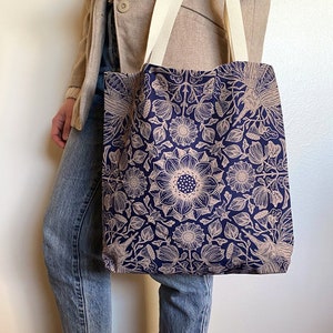 Indigo Tote Bag - Lotus & Beetle Design - Limited Edition - Screen Printed - Reusable, Eco-friendly - Cotton, Canvas Bag - Botanical