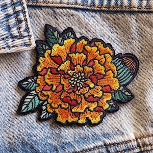 Marigold Embroidered Patch - Flower Iron on Patch - 3x3 - Floral, Botanical, Boho, Nature - Jackets, Bags, Accessories