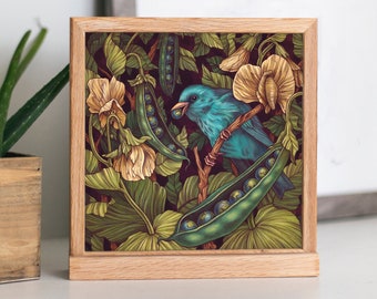 Blue Bird Art Print - World Peas Illustration - 6x6 Mini Art Print - Bird Wall Art