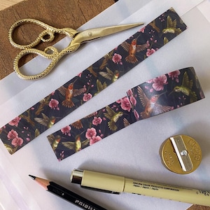 Washi-tape - kolibries - geïllustreerde botanische papiertape - vogels, bloemen, natuur, art nouveau - scrapbooking, journaling, arts, crafts