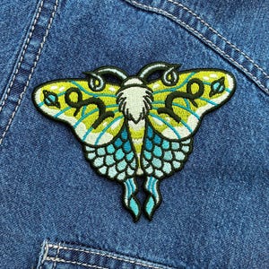 Capricorn Zodiac Embroidered Patch - Astrology Moth & Butterfly Star Signs - Iron on Patch - Botanical, Boho, Nature - Jackets, Accessories