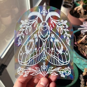 Moth Suncatcher - Prism Window Sticker - Rainbow Maker Decal - Floral Butterfly Flowers - Nature Sun Catcher - Window Sticker