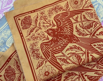 Bandana hirondelle rustique - faon - motif de bandana sérigraphié - bandana oiseau en coton - écharpe en cheveux fleurs sauvages - nappe d'autel tarot