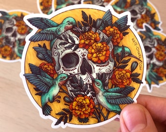 Day of the Dead Sticker - Hummingbird - Vinyl 3x3 Sticker