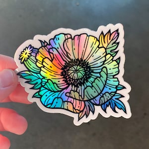 Rainbow Flower Sticker - Poppy Sticker - Vinyl Holografische Sticker - 3" Sticker