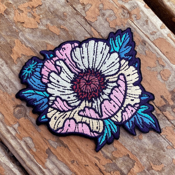 Poppy Embroidered Iron on Patch - Embroidered Flower Patch - 3x3 Patch