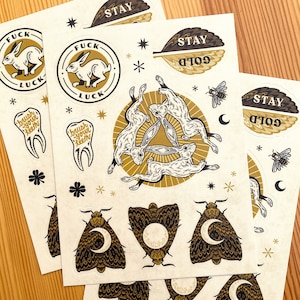 Aufkleber Bogen - Stay Gold - Vinyl Wasserfest 13x18 Sticker Pack - Großer Aufkleber Bogen - fuck Luck and Rabbits