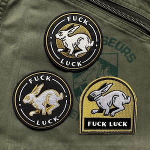Embroidered Patches - Fuck Luck Patch - Rabbit, Bunny, Iron on - Jean Jacket, Backpack, Accessories - Animal, Nature, Satire, Lucky Charm