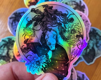 Nocturnal Bat Sticker - Vinyl Holographic Rainbow Sticker - 3x2 Bat Sticker - Halloween Sticker