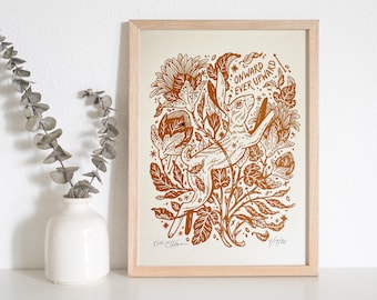 Rabbit Art Print - Onward Ever Upward  - 8.5x11 Inkjet Print - Floral Wall Art