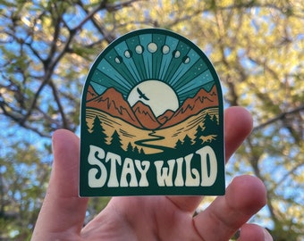 Stay Wild Sticker - Vinyl Sticker 3x2.5  - Outdoors Adventure - Mountains & Nature - Hiking, Exploring, Camping Gift