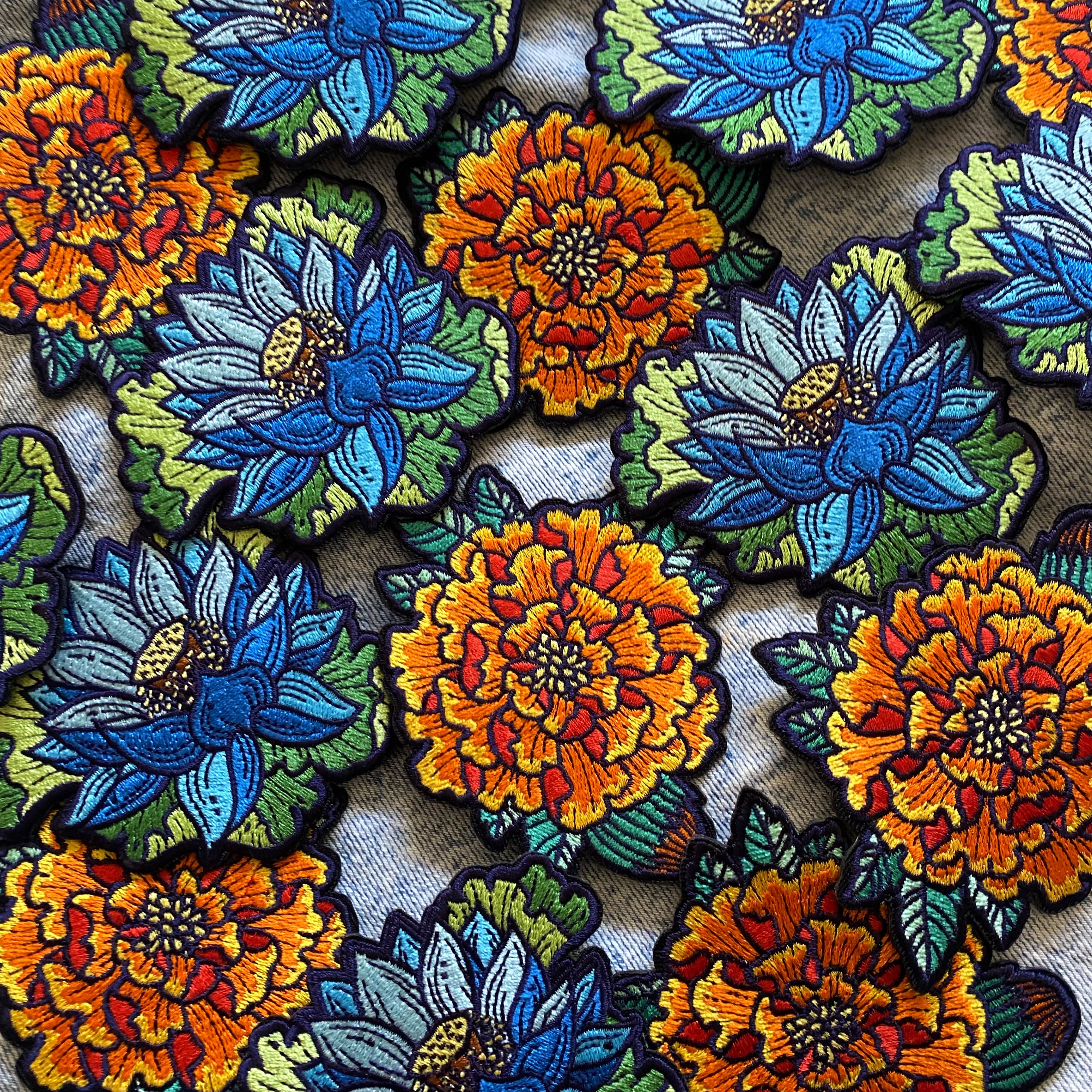 Marigold Embroidered Iron on Patch - Embroidered Flower Patch  