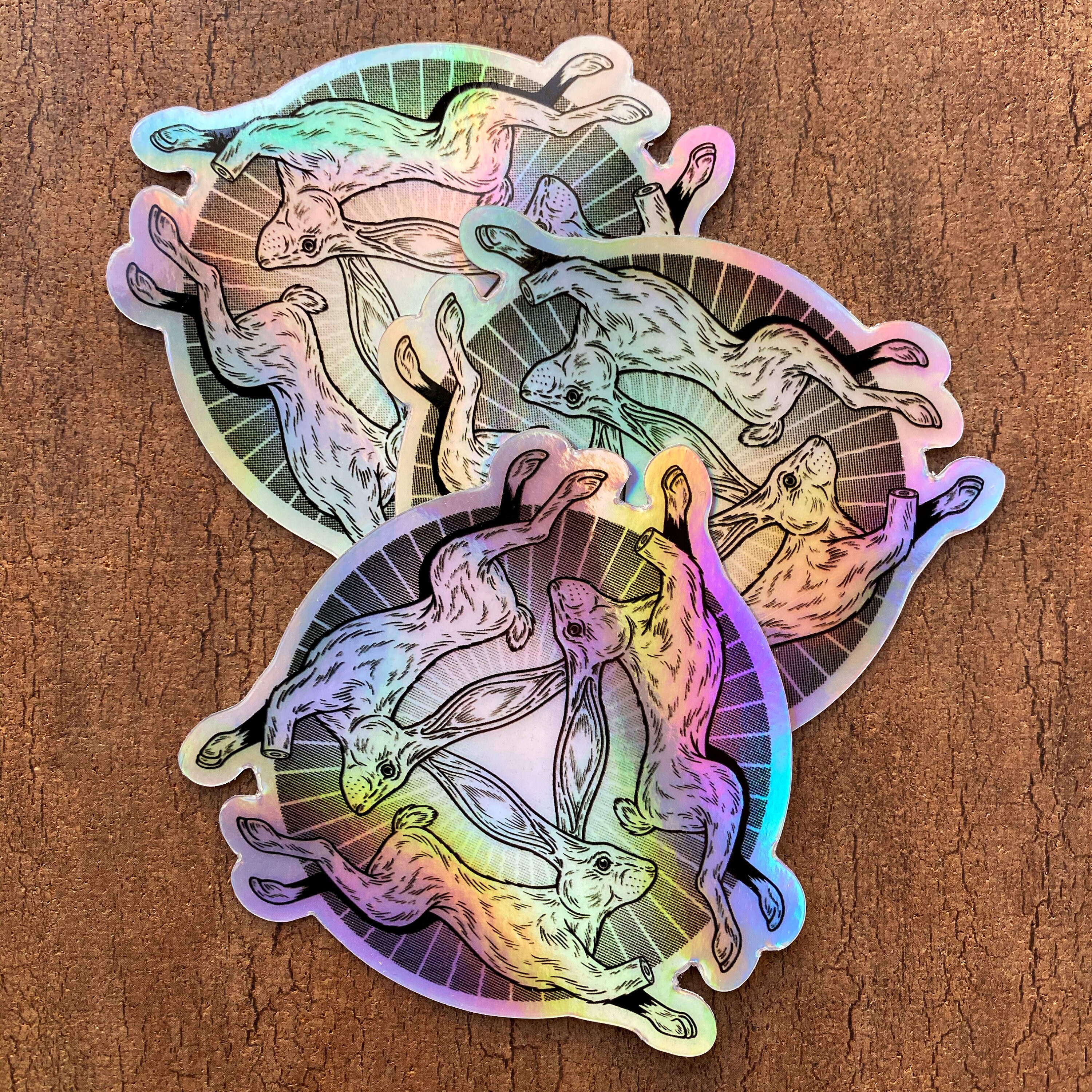 Rabbit Sticker - Three Hares Sticker - Vinyl Holographic - Rainbow ...