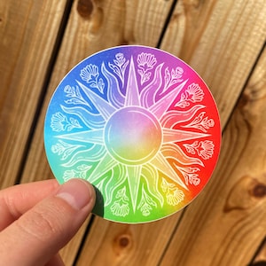 Regenbogen Sonnenaufkleber - Bunte Blumen Sonnenaufkleber - Vinyl 3x3 Kreis Aufkleber